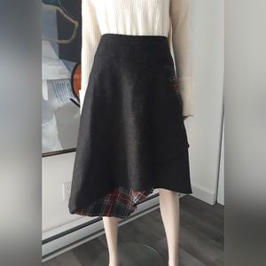 Mixed Media Skirt with Asymmetric Hem and Plaid details